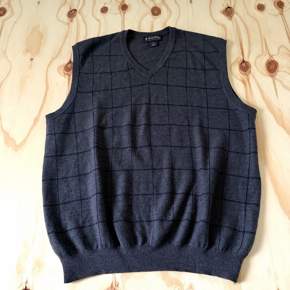 Brooks Brothers Wool Sweater Vest Mens XL Gray Extra Fine Italian Merino